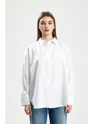 İVRESSE Büyük Beden Pamuklu Gömlek Beyaz
