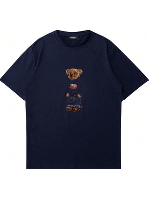 Mad&Calf Unisex Teddy Boy Baskılı Oversize Tshirt %100 Pamuk Kısa Kol Günlük Rahat Kullanım