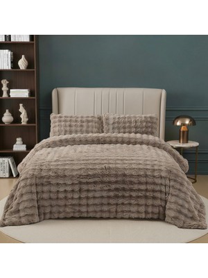Nevore Home Ultra Soft Peluş Bej Çift Kişilik Yatak Örtüsü Seti 220x240 cm – Yumuşak Dokulu