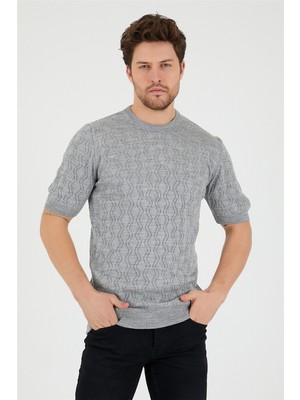 Tarz Cool Erkek Yuvarlak Yaka Desenli Örme T-Shirt