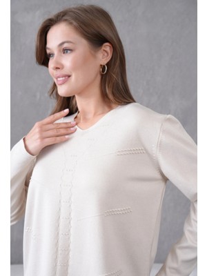 Stilmony Kadın Anne Esnek Yumuşak Dokulu V Yaka Ince Triko Kazak