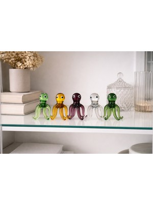 Crystal Passion 5’li El Yapımı Cam Ahtapot Figür Seti Dekoratif Renkli Cam Obje