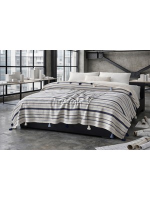 Orbit Pamuklu Çift Kişilik Pike ve Yatak Örtüsü - 220X240 cm Dokuma, Püsküllü, Çizgili Tasarım, Makinede Yıkanabilir