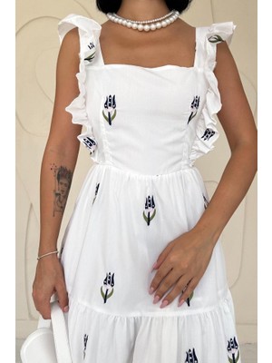 Drgy Lacivert Sıfır Kol Fırfırlı Elbise