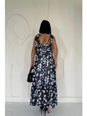 Drgy Siyah Şifon Drapeli Elbise