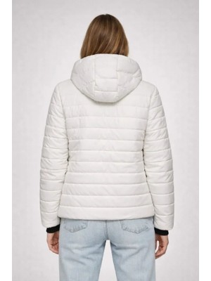 Drgy Şişme Kapüşonlu Fermuarlı Mont Su Itici Kapitone Astarlı Kumaş Cepli Kışlık Rahat Kalıp - Krem