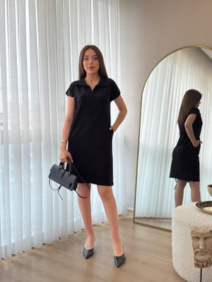 Drgy Kadın Kısa Kollu Yakalı Viskon Iki Iplik Elbise