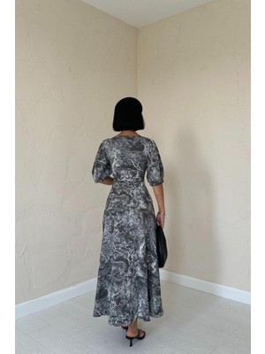 Drgy Haki Önü Düğmeli Kalp Yaka Elbise