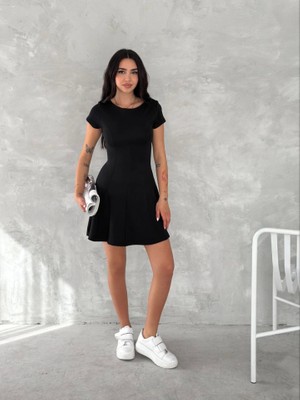 Drgy Kısa Kollu Mini Elbise - Siyah