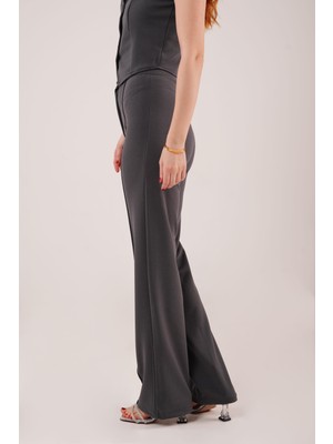 Drgy Ön Dikiş Detaylı Tek Düğme Gri Pantolon