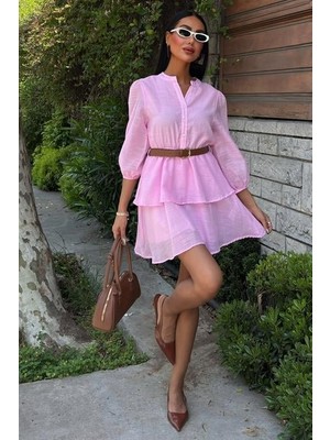 Drgy Deri Kemerli Fırfırlı Elbise 2901