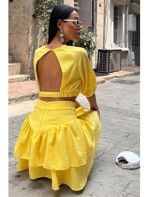 Drgy Crop Bluz ve Kat Kat Etekli Takım 10207