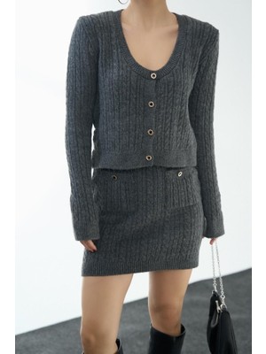 Drgy Saç Örgülü Etekli Takım - Antrasit