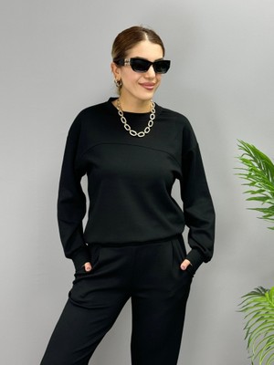 Drgy Kadın Uzun Kollu Bisiklet Yaka Viskon Iki Iplik Bluz ve Pantolon Ikili Takım
