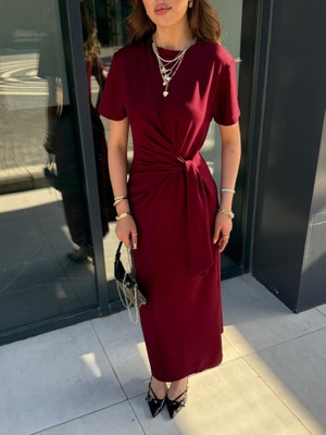 Drgy Kadın Kısa Kollu Bisiklet Yaka Yandan Bağlamalı Viskon Iki Iplik Elbise