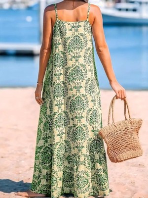 Drgy Kadın Ip Askılı Desenli Fırfırlı Süprem Elbise