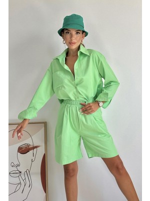 Drgy Fıstık Yeşili Önü Cepli Gömlek ve Şort Takım