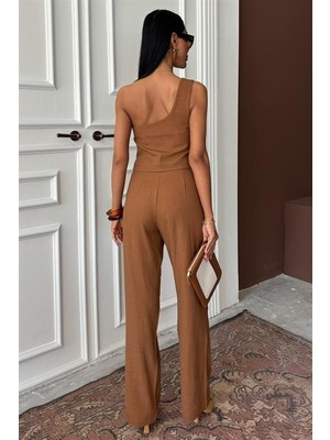 Drgy Tek Omuz Büstiyer Plazzo Pantolon Viscon Takım 10159
