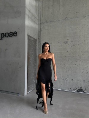 Drgy Strablez Sandy Elbise Yanları Katlı - Siyah