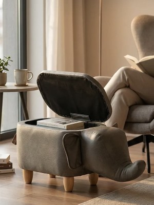 Zooturak Fil Figürlü Sandıklı Puf Modelleri Deri Görünümlü Nubuk