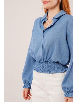 Drgy Bel ve Bilek Lastikli Mavi Bluz