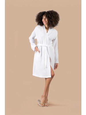 Barine Cocoon 4 Katlı Müslin Bornoz Beyaz