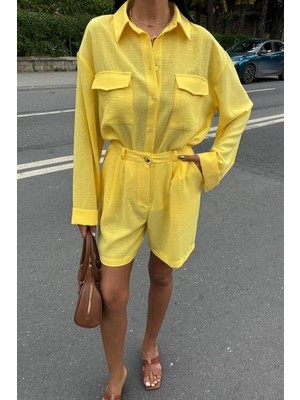 Drgy Gömlek ve Şort Flamlı Keten Takım 10130