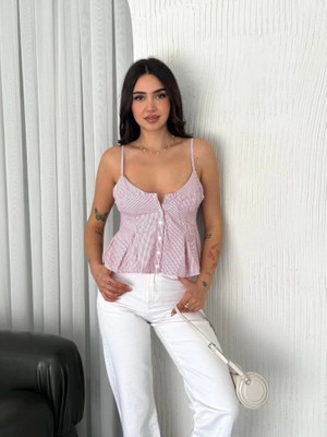 Drgy Askılı Dekolte Deraylı Crop - Kırmızı