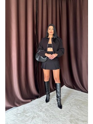 Drgy Siyah Kısa Önü Fermuarlı Bomber Ceket