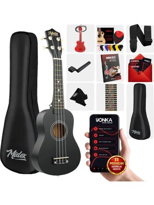 Midex Ukx-901bk Siyah Soprano Ukulele (Askı Çanta Metod Pena)