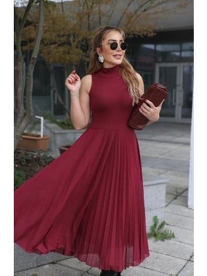 Drgy Kadın Triko Plise ve Tül Detay Iki Parça Elbise