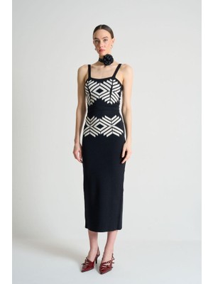 Drgy Jakarlı Ince Askılıtriko Takım - Siyah-Beyaz Kayısı