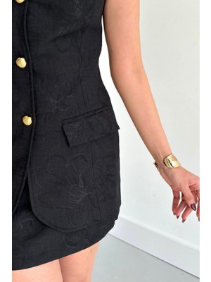 Drgy Jakar Keten Yelek - Kısa Etek Takım - Siyah