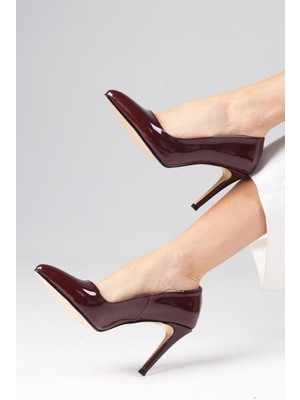 Mio Gusto Basic Bordo Rugan Kadın Stiletto Topuklu Ayakkabı