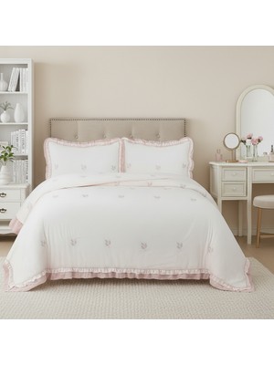 Perla Çiçek Desenli Çift Kişilik Yatak Örtüsü Seti 240X260 cm