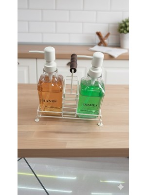 Lumindra 2 ‘li Krem Renk Metal Standlı Lif Bölmeli Cam Sıvı Sabunluk