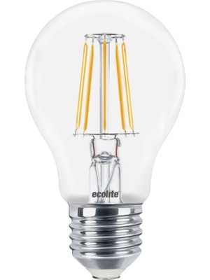 Ecolite 7,5W LED Dımmable Fılament A60 Ampul : 220V Şeffaf Cam 1055 Lümen 15.000 Saat Ömür 2700K