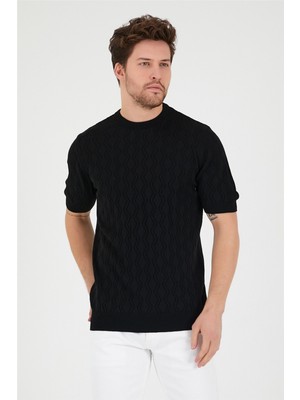 Tarz Cool Erkek Yuvarlak Yaka Desenli Örme T-Shirt