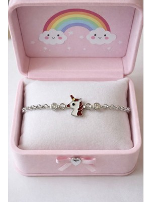 miraç gümüş takı atölyem 925 Ayar Gümüş Mineli Tek Boynuzlu At Detaylı Kız Çocuk Bileklik