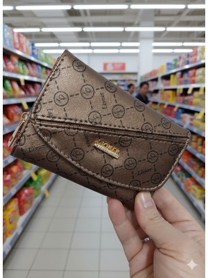 Lioner Çizgili Kapaklı Fermuarlı Portföy Kadın Cüzdan Ortaboy