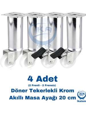 Blackbird Home 4 Adet Döner Tekerlekli Krom Sihirli Akıllı Masa Ayağı 20 cm ( Vida Hediyeli)