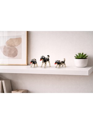 Crystal Passion 3’lü El Yapımı Cam Köpek Figür Seti Dekoratif Renkli Cam Biblo