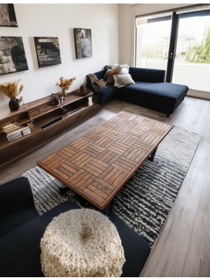 Orta Sehpa Ceviz Renk Ahşap Sehpa Metal Ayak 120 x 60 cm