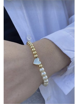 Girift Vintage Zetl Inci Kalpli Bileklik