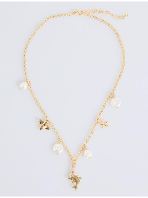 Jimmy Key Altın Rengi Balık Figürlü Incili Ayarlanabilir Kolye