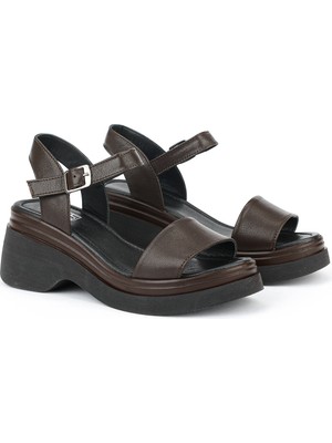 Ziya, Kadın Hakiki Deri Topuklu Sandalet 161992Z64028 Kahve