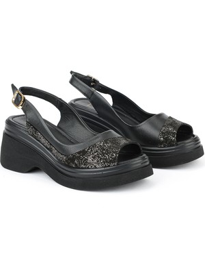 Ziya, Kadın Hakiki Deri Dolgu Topuk Sandalet 161992Z64024 Siyah