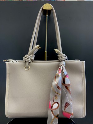 MB Kadın Düğümlü Fular Detaylı Bej Omuz Çantası