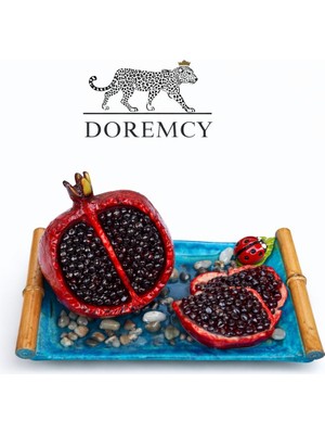 Doremcy Dekoratif Nar Biblo Tepsi Seti 17X11 cm – El Yapımı Görünümlü Polyester Döküm Masa Üstü Ev Ofis Salon Dekoru Hediyelik