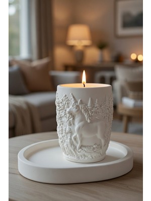 Safir Design El Yapımı Unicorn Rölyefli Dekoratif Mumluk - Mum Hediyeli Mumluk
